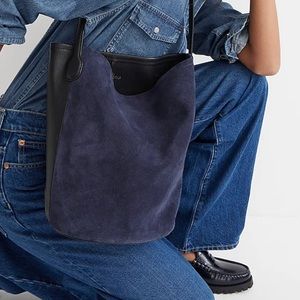 J.Crew Berkeley bucket bag in leather and suede, navy